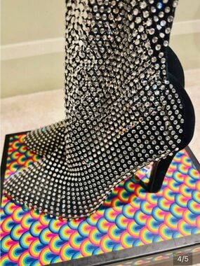 Black Rhinestone Embellished High Heel boots KURT Geiger Shoreditch mesh bootie
